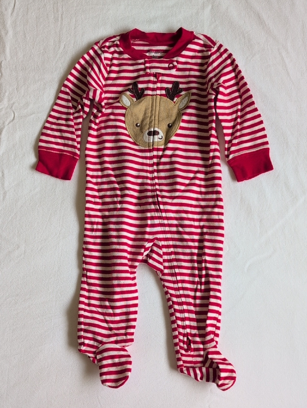 carter's reindeer cotton 2-way zipper footie sleeper pajamas striped 6 months